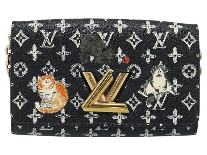 LOUIS VUITTON Catgram Portafoglio Twist Borsa a Catena Nera M63888 LV Auth 173312SM Nero Monogramma - vista 13