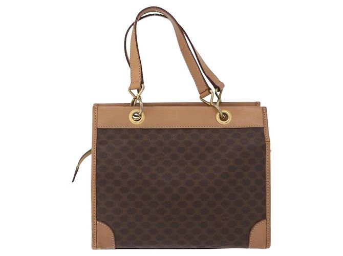 Céline Borsa a mano in tela Macadam CELINE in pelle PVC marrone e oro Auth 172965 D'oro - vista 3