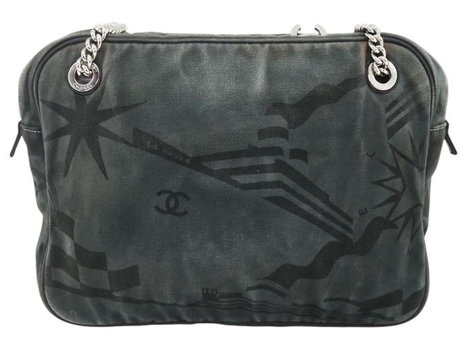 Borsa a Spalla in Tela CHANEL Catena Nera Argento CC Auth bs33649 Nero - vista 2