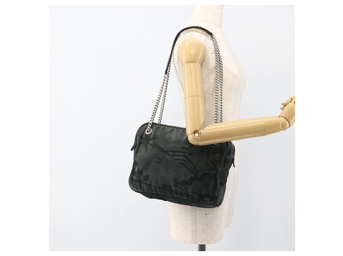 Borsa a Spalla in Tela CHANEL Catena Nera Argento CC Auth bs33649 Nero - vista 22