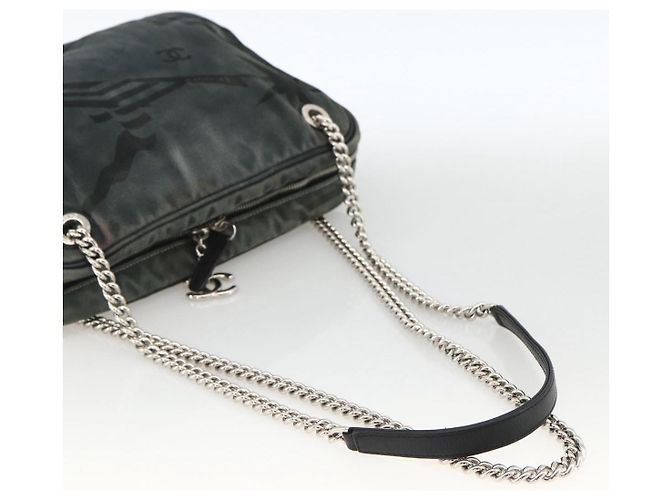Borsa a Spalla in Tela CHANEL Catena Nera Argento CC Auth bs33649 Nero - vista 7