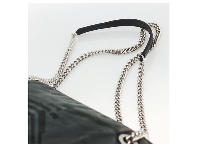 Borsa a Spalla in Tela CHANEL Catena Nera Argento CC Auth bs33649 Nero - vista 8