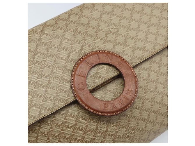 Céline Borsa con logo circolare in tela Macadam CELINE in pelle PVC beige e oro Auth ki6527 D'oro - vista 14