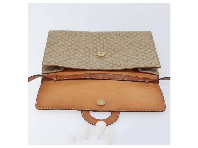 Céline Borsa con logo circolare in tela Macadam CELINE in pelle PVC beige e oro Auth ki6527 D'oro - vista 15