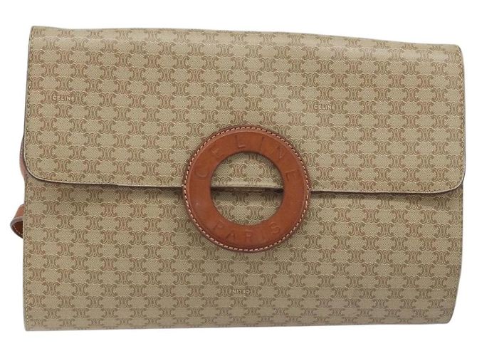 Céline Borsa con logo circolare in tela Macadam CELINE in pelle PVC beige e oro Auth ki6527 D'oro - vista 2
