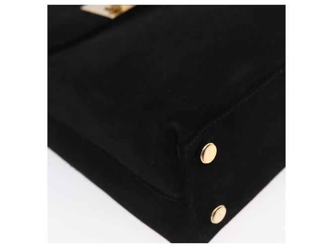 Borsa a mano Gancini in suede Salvatore Ferragamo 2 in 1 Nero Oro Auth 173432 - vista 12