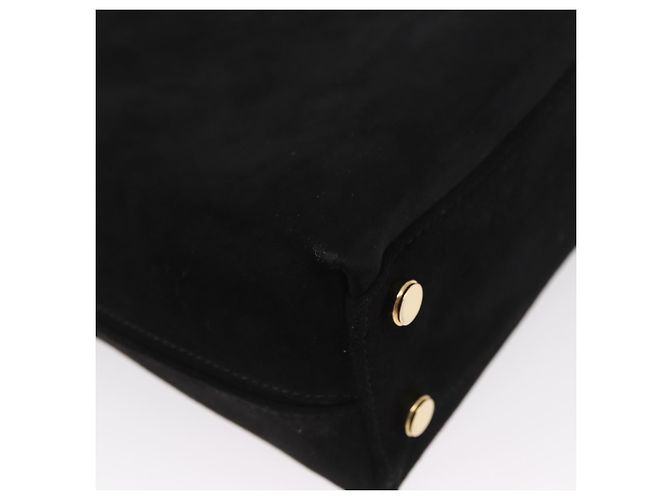 Borsa a mano Gancini in suede Salvatore Ferragamo 2 in 1 Nero Oro Auth 173432 - vista 14