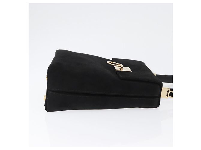 Borsa a mano Gancini in suede Salvatore Ferragamo 2 in 1 Nero Oro Auth 173432 - vista 4