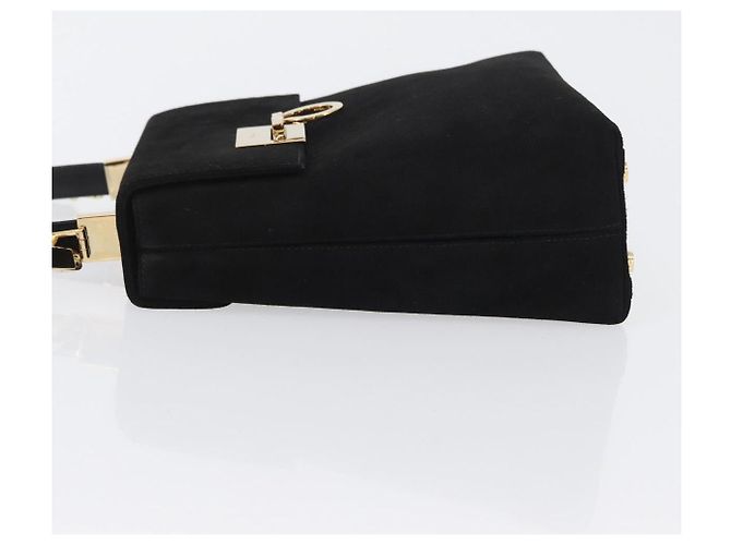 Borsa a mano Gancini in suede Salvatore Ferragamo 2 in 1 Nero Oro Auth 173432 - vista 5