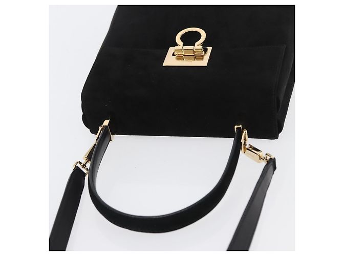 Borsa a mano Gancini in suede Salvatore Ferragamo 2 in 1 Nero Oro Auth 173432 - vista 6