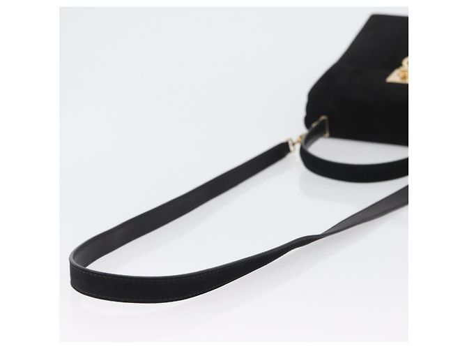 Borsa a mano Gancini in suede Salvatore Ferragamo 2 in 1 Nero Oro Auth 173432 - vista 9