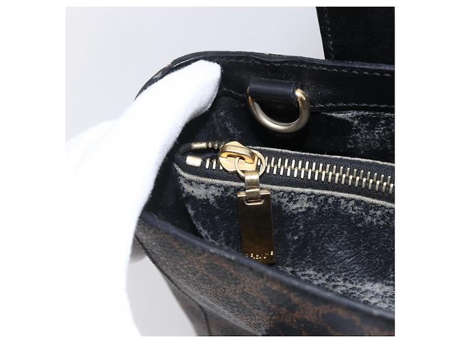 Céline Borsa a mano in tela Macadam CELINE in pelle PVC nera e oro Auth LNZ528 Nero D'oro - vista 18