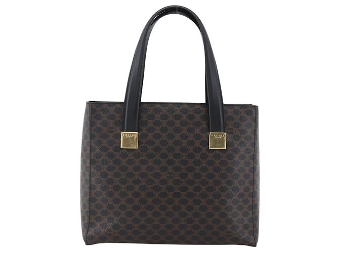 Céline Borsa a mano in tela Macadam CELINE in pelle PVC nera e oro Auth LNZ528 Nero D'oro - vista 2