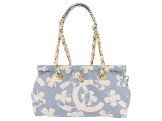 CHANEL Ketten-Schultertasche Canvas Hellblau gold CC Auth 173315SAV Golden - Ansicht 2