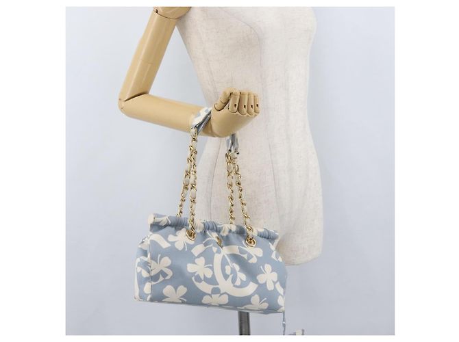 CHANEL Ketten-Schultertasche Canvas Hellblau gold CC Auth 173315SAV Golden - Ansicht 28