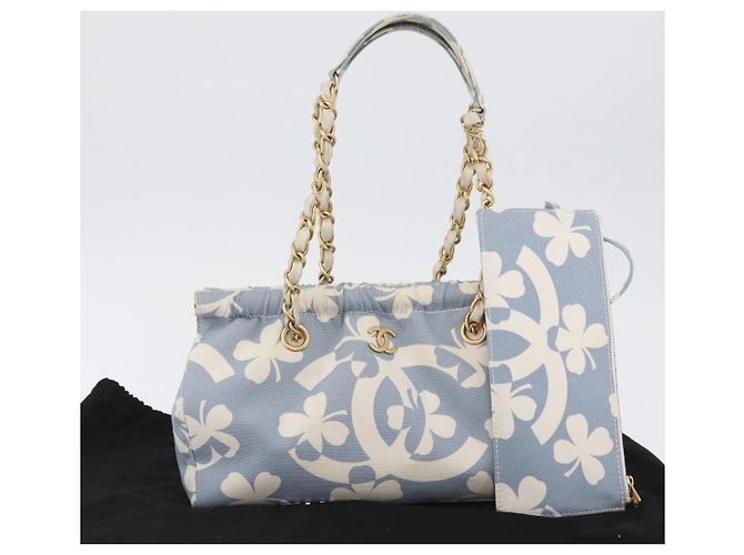 CHANEL Ketten-Schultertasche Canvas Hellblau gold CC Auth 173315SAV Golden - Ansicht 29