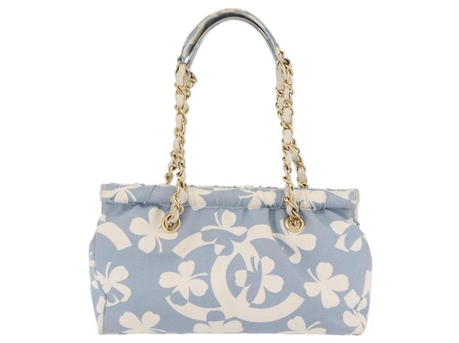 CHANEL Ketten-Schultertasche Canvas Hellblau gold CC Auth 173315SAV Golden - Ansicht 3