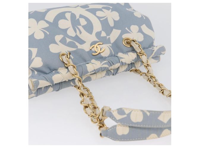 CHANEL Ketten-Schultertasche Canvas Hellblau gold CC Auth 173315SAV Golden - Ansicht 6