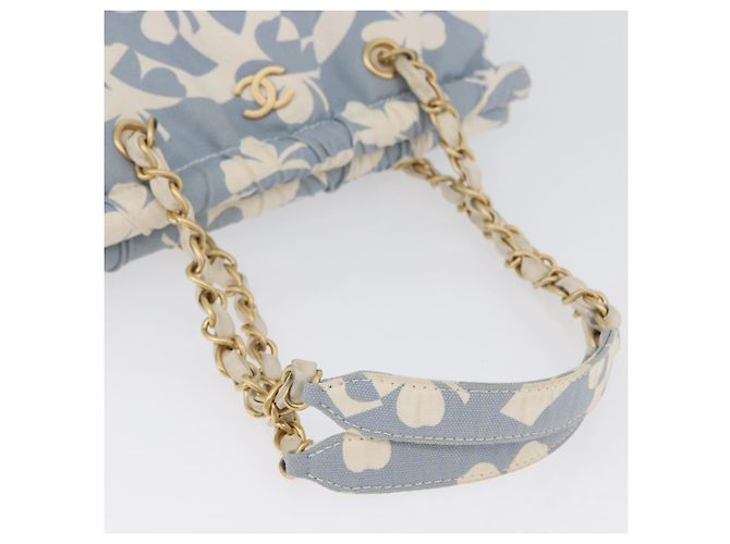 CHANEL Ketten-Schultertasche Canvas Hellblau gold CC Auth 173315SAV Golden - Ansicht 7