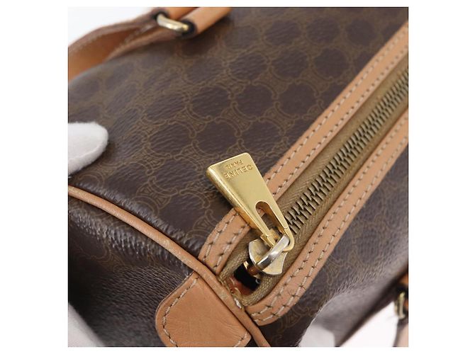 Céline Bolso de mano de lona Macadam CELINE en cuero PVC marrón dorado Auth 171455V Castaño - vista 14