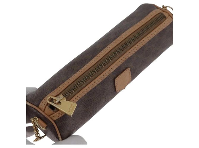 Céline Bolso de mano de lona Macadam CELINE en cuero PVC marrón dorado Auth 171455V Castaño - vista 24