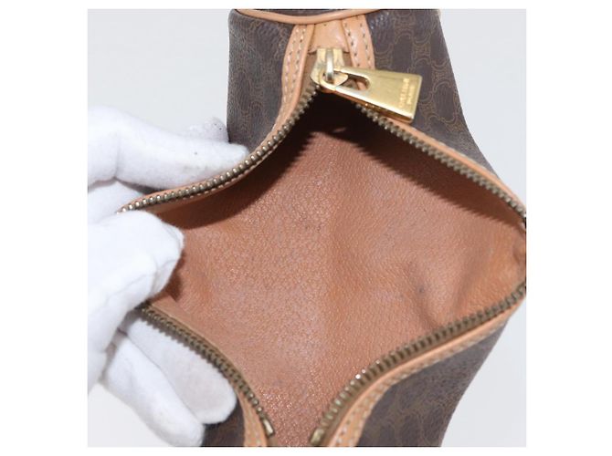 Céline Bolso de mano de lona Macadam CELINE en cuero PVC marrón dorado Auth 171455V Castaño - vista 27