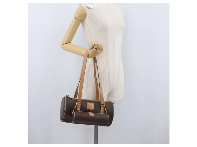 Céline Bolso de mano de lona Macadam CELINE en cuero PVC marrón dorado Auth 171455V Castaño - vista 28