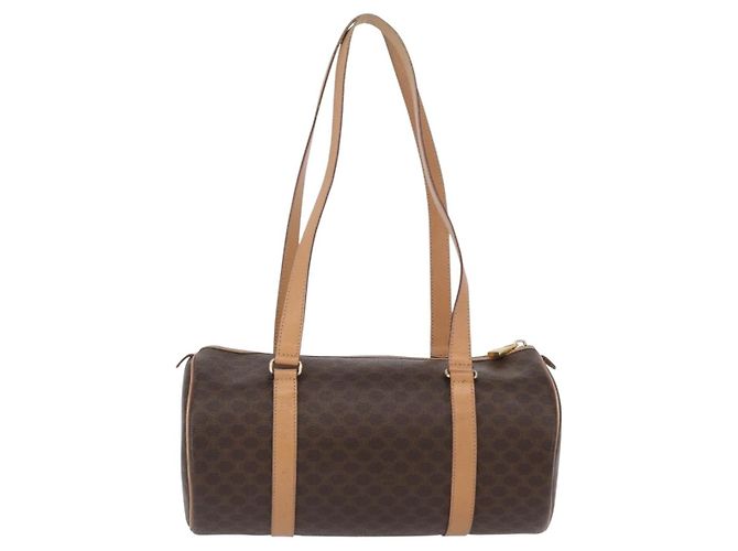 Céline Bolso de mano de lona Macadam CELINE en cuero PVC marrón dorado Auth 171455V Castaño - vista 3