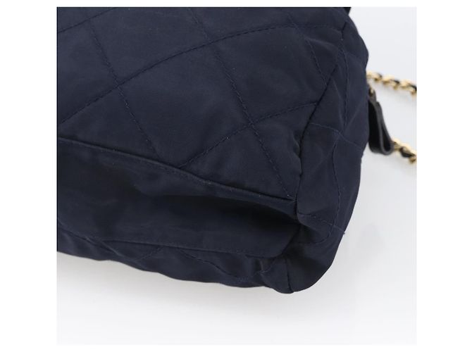 Borsa a Spalla con Catena Prada in Nylon Blu Navy e Oro Auth bs33521 D'oro - vista 12
