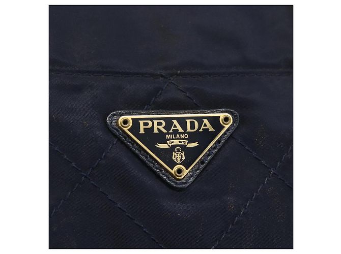 Borsa a Spalla con Catena Prada in Nylon Blu Navy e Oro Auth bs33521 D'oro - vista 14