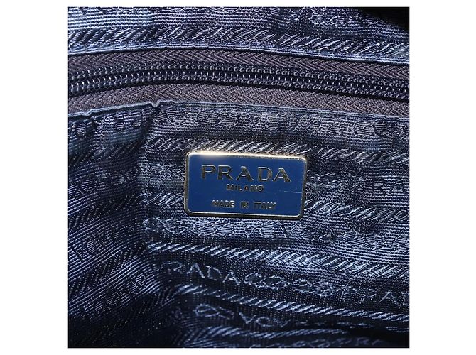 Borsa a Spalla con Catena Prada in Nylon Blu Navy e Oro Auth bs33521 D'oro - vista 16