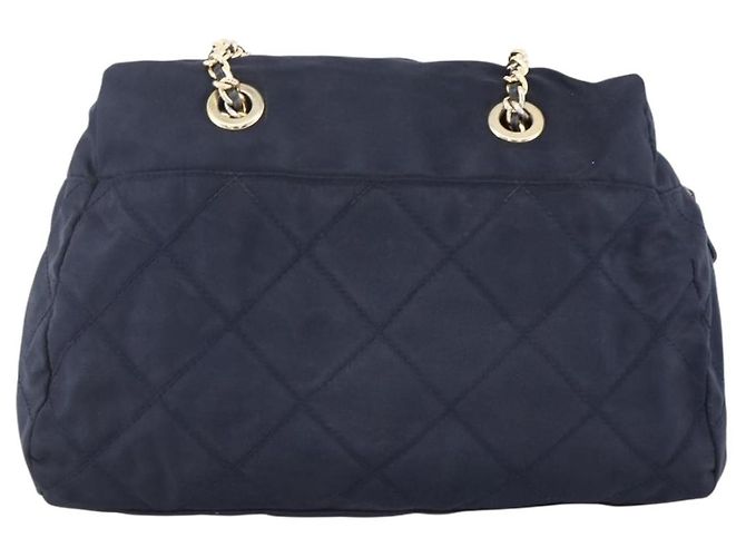 Borsa a Spalla con Catena Prada in Nylon Blu Navy e Oro Auth bs33521 D'oro - vista 3