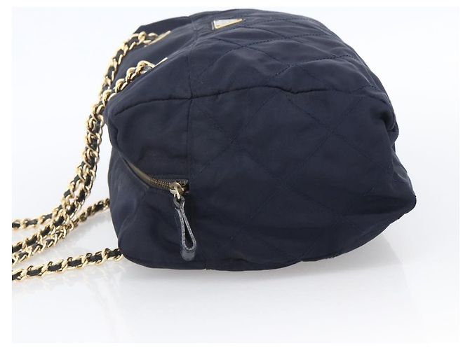 Borsa a Spalla con Catena Prada in Nylon Blu Navy e Oro Auth bs33521 D'oro - vista 4