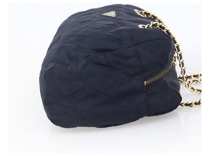 Borsa a Spalla con Catena Prada in Nylon Blu Navy e Oro Auth bs33521 D'oro - vista 5