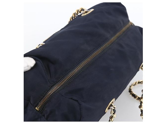 Borsa a Spalla con Catena Prada in Nylon Blu Navy e Oro Auth bs33521 D'oro - vista 6