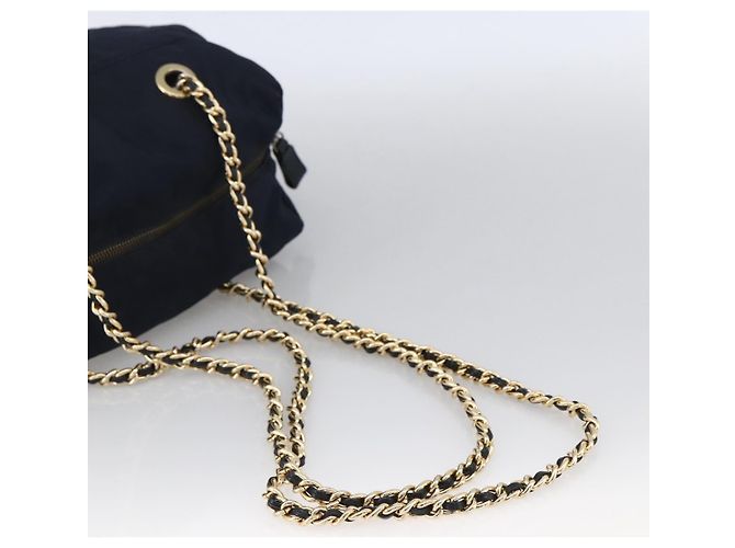 Borsa a Spalla con Catena Prada in Nylon Blu Navy e Oro Auth bs33521 D'oro - vista 7