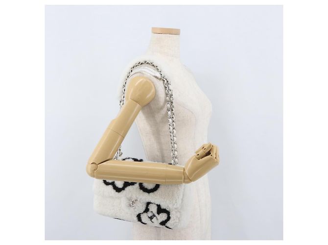 CHANEL Matelassé 25 Borsa a Spalla con Catena Mouton Bianco Argento CC Auth 172561SM - vista 27