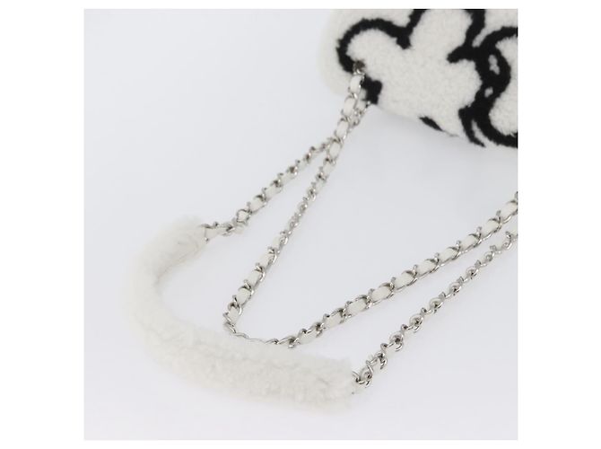 CHANEL Matelassé 25 Borsa a Spalla con Catena Mouton Bianco Argento CC Auth 172561SM - vista 7