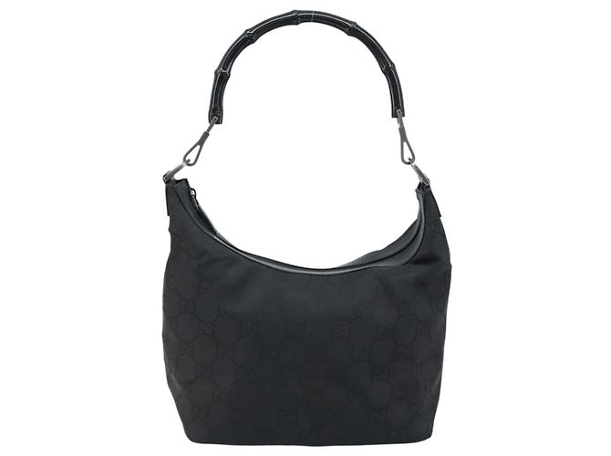 Bamboo Borsa a spalla in tela GG Gucci con bambù, nylon nero argento 000 0531 Auth 172773 - vista 2