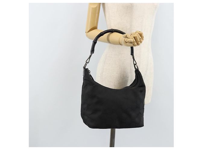 Bamboo Borsa a spalla in tela GG Gucci con bambù, nylon nero argento 000 0531 Auth 172773 - vista 22