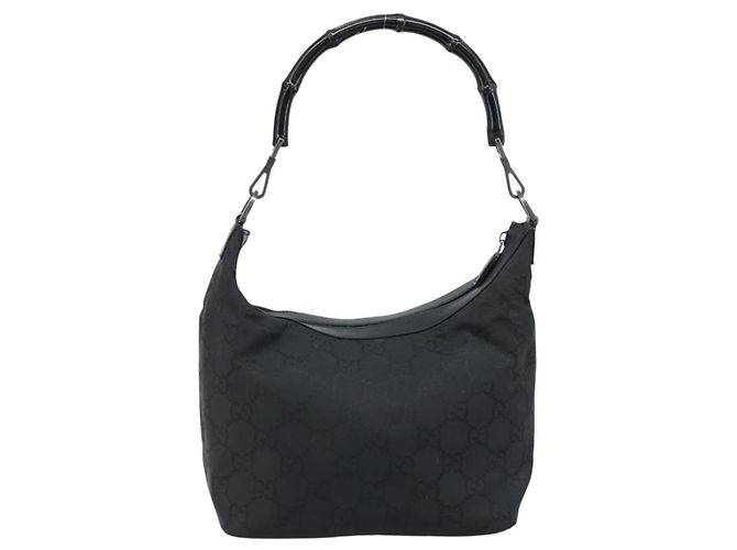 Bamboo Borsa a spalla in tela GG Gucci con bambù, nylon nero argento 000 0531 Auth 172773 - vista 3