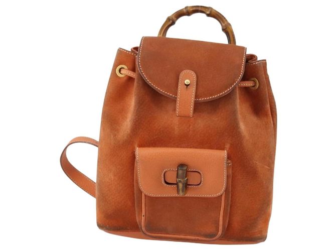 Bamboo Zaino in Bambù GUCCI Camoscio Marrone Oro 003 1956 0030 Auth bs33281 D'oro - vista 2