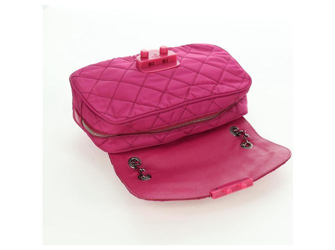 PRADA Borsa a Spalla con Catena Nylon Rosa Argento Auth 165354V - vista 16