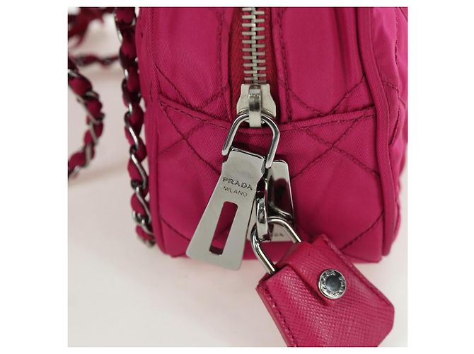 PRADA Borsa a Spalla con Catena Nylon Rosa Argento Auth 165354V - vista 19