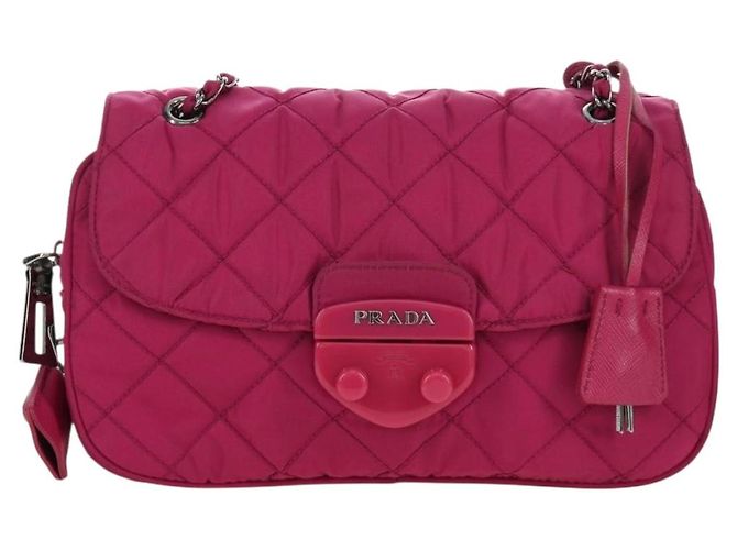 PRADA Borsa a Spalla con Catena Nylon Rosa Argento Auth 165354V - vista 2
