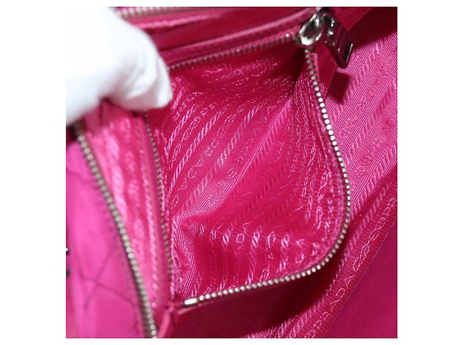 PRADA Borsa a Spalla con Catena Nylon Rosa Argento Auth 165354V - vista 25
