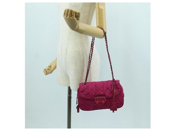 PRADA Borsa a Spalla con Catena Nylon Rosa Argento Auth 165354V - vista 27
