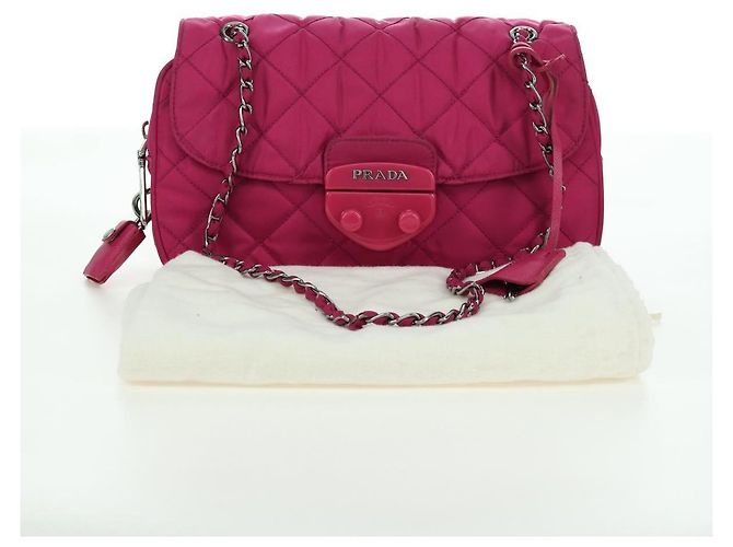 PRADA Borsa a Spalla con Catena Nylon Rosa Argento Auth 165354V - vista 28