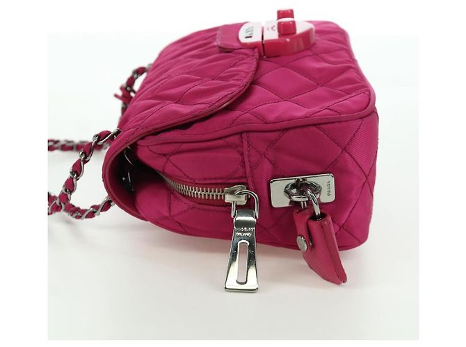 PRADA Borsa a Spalla con Catena Nylon Rosa Argento Auth 165354V - vista 4