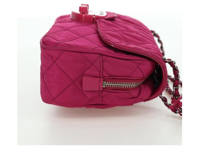 PRADA Borsa a Spalla con Catena Nylon Rosa Argento Auth 165354V - vista 5